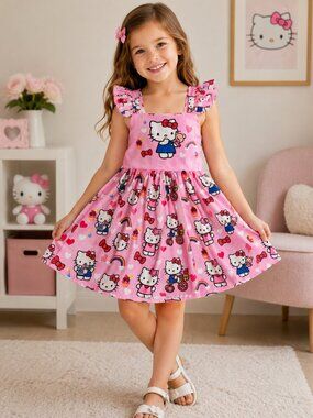 Pink Hello Kitty Inspired Boutique Twirl Dress Girls Size 120 6-7Y